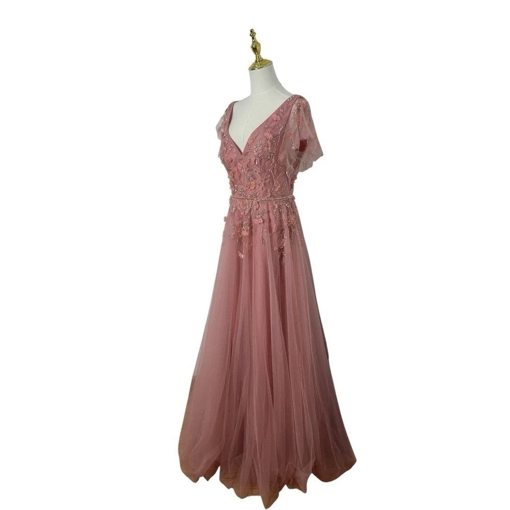 Mac Duggal 11224 Embellished Tulle Salmon Cap Sleeve Gown Size 8 $698